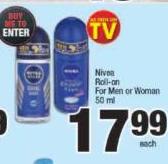Nivea Roll On For Men Or Women-50ml Each