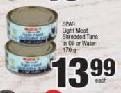 Spar Light Meat Shredded Tuna In Oil Or Water-170g Each