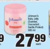 Johnson's Baby Jelly Scented, Unscented, Gentle Protect-500ml Each