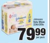 Johnsons Baby Wipes-224s/288s Per Pack