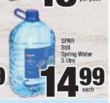  Spar Still Spring Water-5Ltr Each
