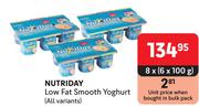 Nutriday Low Fat Smooth Yoghurt (All Variants)-8 x 6 x 100g