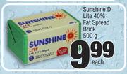 Sunshine D Lite 40% Fat Spread Brick-500g Each