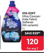 Sta Soft Ultra Concentrate Fabric Softener (All Variants)-For 2 x 1L