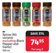 M Spices (All Variants Excluding Black Pepper & Garlic)-For Any 5 x 100ml