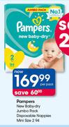 Pampers New Baby Dry Jumbo Pack Disposable Nappies Mini Size 2 94-Per Pack