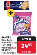 Bakers Blue Label Marie Biscuits 200g Plus Beacon Mallows 135g-For Both