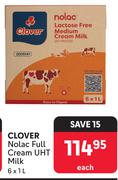 Clover Nolac Full Cream UHT Milk-6 x 1Ltr