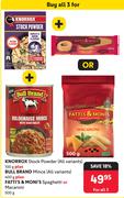 Knorrox Stock Powder 100g, Bull Brand MInce 400g Plus Fatti's&Moni''s Spaghetti/ Macaroni 500g-All 3
