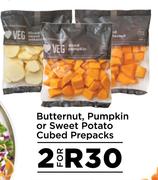 Butternut, Pumpkin or Sweet Potato Cubed Prepacks- For 2