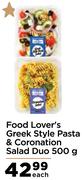 Food Lover's Greek Style Pasta & Coronation Salad Duo-500g Each