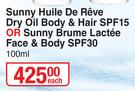 Payot Sunny Huile De Reve Dry Oil Body & Hair SPF15 Or Sunny Brume Lactee Face & Body SPF30-100ml