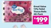 Great Value 1 Ply Toilet Tissue Rolls 48 Pack