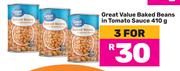 Great Value Baked Beans In Tomato Sauce-For 3 x 410g