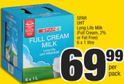 Spar UHT Long Life Milk (Full Cream, 2% Or Fat Free)-6 x 1 Ltr Per Pack