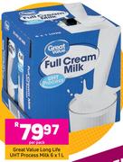 Great Value Long Life UHT Process Milk 6 x 1 L- Per Pack