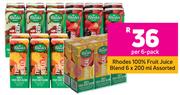 Rhodes 100% Fruit Juice Blend 6 x 200 ml Assorted- Per 6 Pack