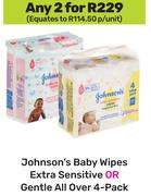 Johnson's Baby Wipes Extra Sensitive Or Gentle All Over 4 Pack-For Any 2