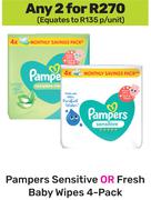 Pampers Sensitive Or Fresh Baby Wipes 4 Pack-For Any 2