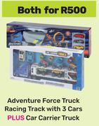 Adventure Force Truck Racing Track With 3 Cars Plus Car Carrier Truck-Both For