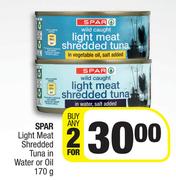 Spar Light Meat Shredded Tuna In Water Or Oil-For Any 2 x 170g