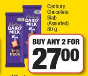 Cadbury Chocolate Slab (Assorted)-For Any 2 x 80g