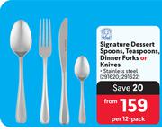 Signature Dessert Spoons, Teaspoons, Dinner Forks Or Knives-Per 12 Pack