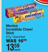 Mentos Incredible Chew Stick Assorted-47g Each