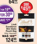 Lindt Excellence Mini Slabs Pouch Bag Assorted-150g Each