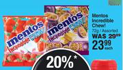 Mentos Incredible Chew Assorted-72g Each