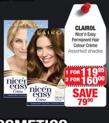 Clairol Nice n Easy Permanent Hair Colour Creme Assorted Shades-For 1