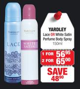 Yardley Lace Or White Satin Perfume Body Spray-For 2 x 150ml