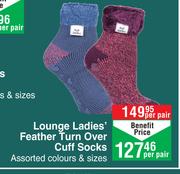 Heat Holders Lounge Ladies Feather Turn Over Cuff Socks Assorted Colours & Sizes-Per Pair