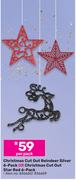 Christmas Cut Out Reindeer Silver 6 Pack Or Christmas Cut Out Star Red 6 Pack-Per Pack