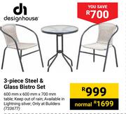 Designhouse 3-Piece Steel & Glass Bistro Set