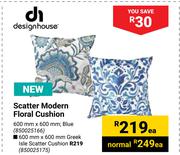 Designhouse Scatter Modern 600mm x 600mm Blue Floral Cushion-Each