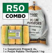 1 x Sweetcorn Prepack 4s, 1 x Potjie Potato Thriftpack 1Kg-Combo