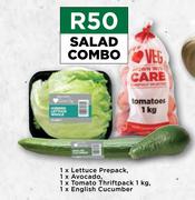 1xLettuce Prepack, 1xAvocado, 1xToamto Thriftpack 1Kg, 1xEnglish Cucumber Salad-Combo