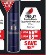 Yardley English Blazer Deodorant Body Spray Assorted-For 2 x 250ml