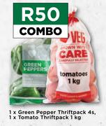 1x Green Pepper Thriftpack 4's Pack & 1x Tomato Thriftpack 1kg Combo