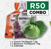 1x Carrot Thriftpack 1kg, 1x Beetroot Thriftpack 1kg & 1x Cabbage Combo