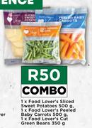 1 x Food Lover's Sliced Sweet Potatoes 500g, 1 x Food Lover's Peeled Baby Carrots 500g Combo