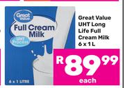 Great Value UHT Long Life Full Cream Milk-6 x 1L
