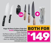 Koga 16 Piece Cutlery Tube Set + 3 Piece knife Set-Both For