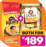Nescafe Ricoffy Refill 800g Plus Ouma Rusks 1Kg-Both For