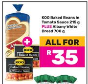 Koo Baked Beans In Tomato Sauce 215g Plus Albany White Bread 700g-All For