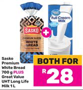 Sasko Premium White Bread 700g Plus Great Value UHT Long Life Milk 1L-Both For