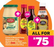 Crosse & Blackwell Tangy Mayonnaise 375g+All Gold Tomato Sauce 500ml+Mrs Ball's Chutney 375g-All For