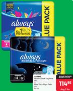 Always Quattro Thick Day Pads 36's Pack Or Maxi Thick Night Pads 32's Pack-For Any 2
