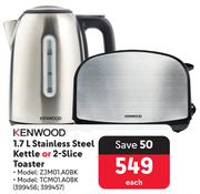 Kenwood 1.7L Stainless Steel Kettle ZJM01.AOBK Or 2 Slice Toaster TCM01.AOBK-Each